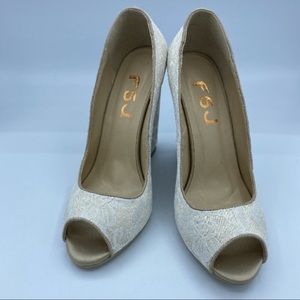 Ivory Wedding Shoes Lace Heels Peep Toe Wedge
